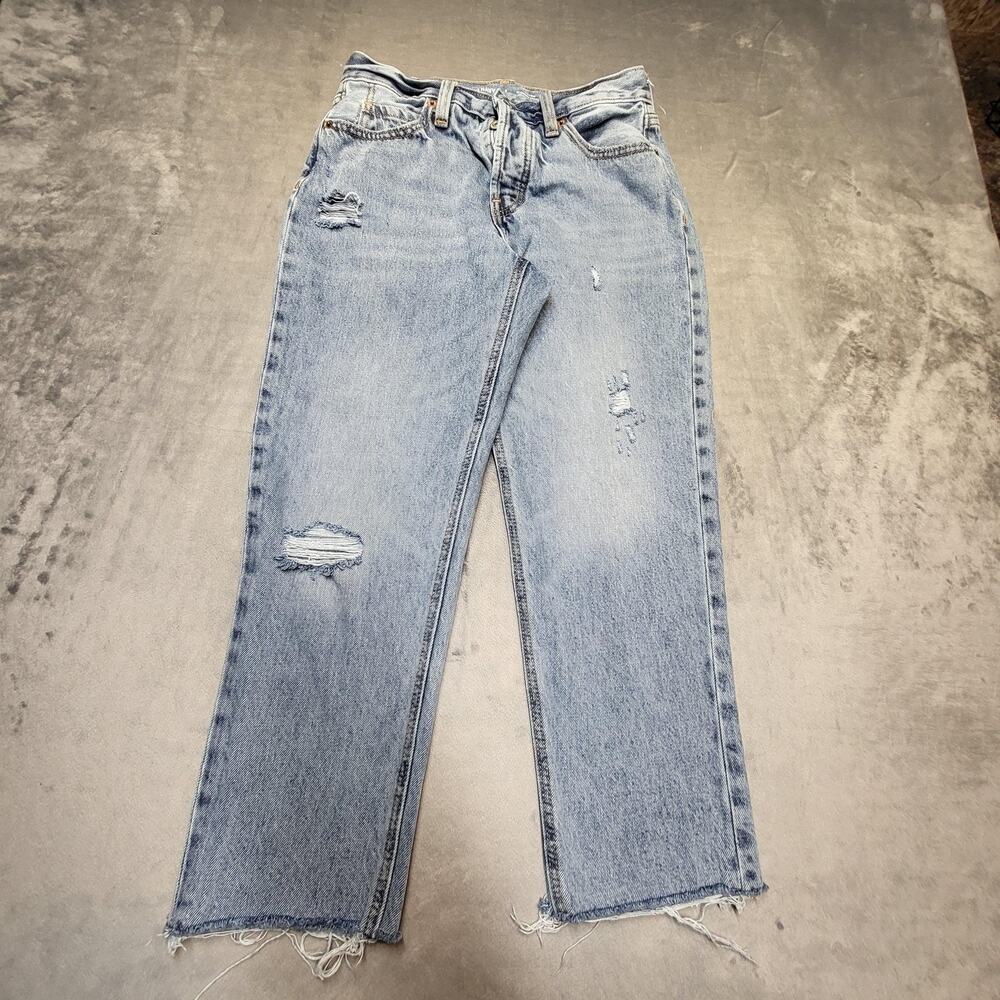 Old Navy Jeans Womens 2 Blue High Rise Slouchy Straight Distressed Raw Hem Denim